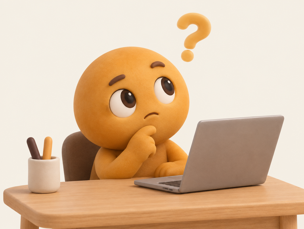 A thoughtful character at a desk